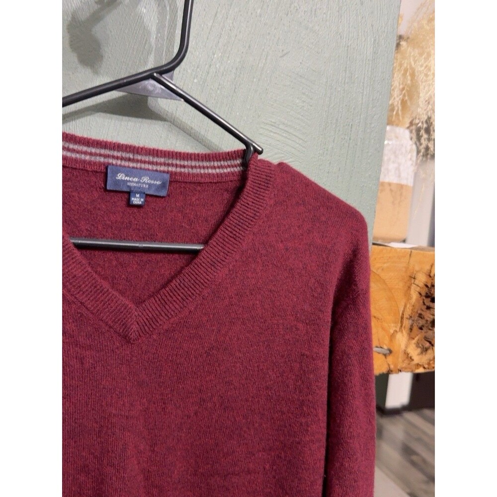 Linea Rosso Signature V Neck Sweater Preppy Heritage Quiet Luxury Burgundy M - Picture 3 of 5
